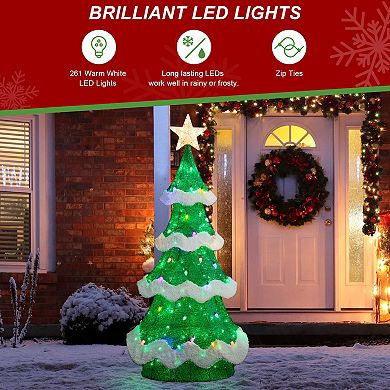 Glitzhome 74.50"H Lighted Outdoor Decor, 3D Mesh Christmas Tree Porch Decor