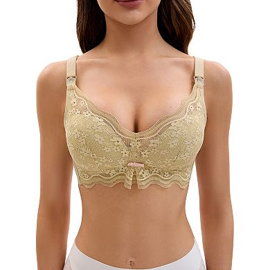 Nursing Bra for Women's Lace V Neck Wirefree Light and Breathable Maternity Bralette