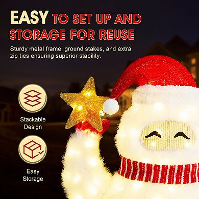 Glitzhome 42"H Lighted Christmas Porch Decor, 3D Fabric Yeti Outdoor Decor