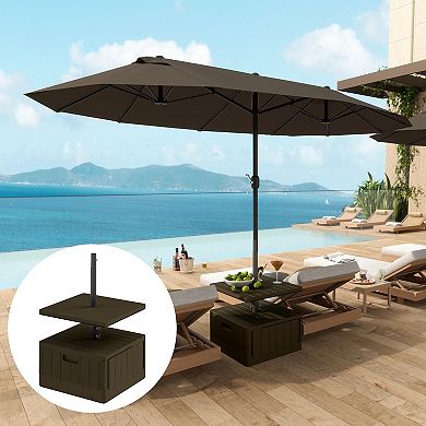 Outsunny Patio Umbrella Base with Table, Weighted Umbrella Stand