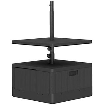 Outsunny Patio Umbrella Base with Table, Weighted Umbrella Stand