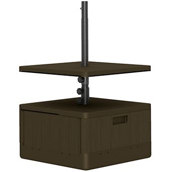 Outsunny Patio Umbrella Base with Table, Weighted Umbrella Stand