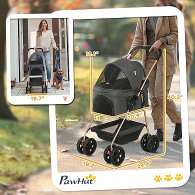 PawHut 3 in 1 Pet Stroller with Detachable Carrier for Mini Dogs and Cats