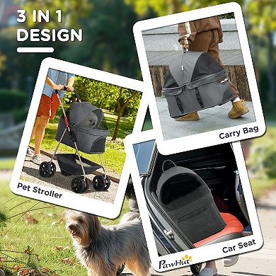 PawHut 3 in 1 Pet Stroller with Detachable Carrier for Mini Dogs and Cats