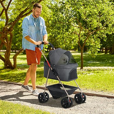 PawHut 3 in 1 Pet Stroller with Detachable Carrier for Mini Dogs and Cats