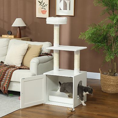 PawHut Cat Tree with Litter Box Enclosure, 2-in-1 Cat Tower for Indoor Cats
