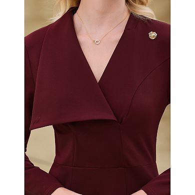 Women's Elegant Pencil Dress Lapel V Neck Long Sleeve