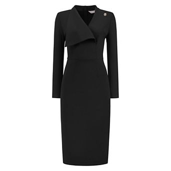 Women's Elegant Pencil Dress Lapel V Neck Long Sleeve