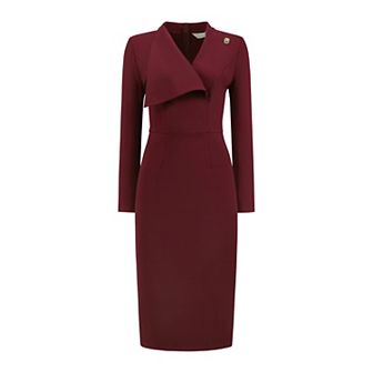 Women's Elegant Pencil Dress Lapel V Neck Long Sleeve