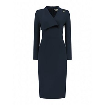 Women's Elegant Pencil Dress Lapel V Neck Long Sleeve