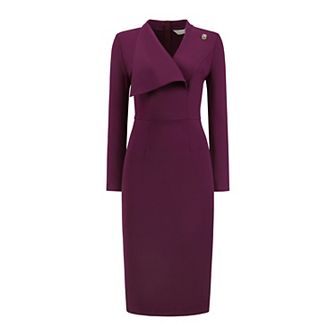 Women's Elegant Pencil Dress Lapel V Neck Long Sleeve