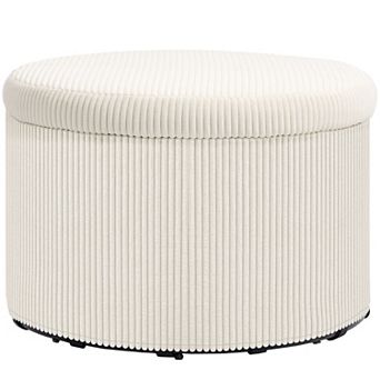 HOMCOM 24 Inch Storage Ottoman Upholstered Pouf Ottoman with Storage