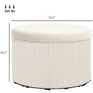 HOMCOM 24 Inch Storage Ottoman Upholstered Pouf Ottoman with Storage