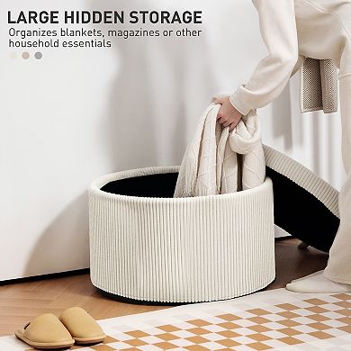 HOMCOM 24 Inch Storage Ottoman Upholstered Pouf Ottoman with Storage