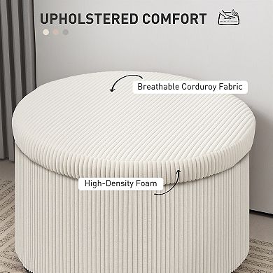 HOMCOM 24 Inch Storage Ottoman Upholstered Pouf Ottoman with Storage
