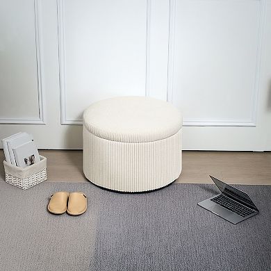 HOMCOM 24 Inch Storage Ottoman Upholstered Pouf Ottoman with Storage