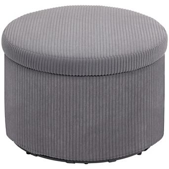 HOMCOM 24 Inch Storage Ottoman Upholstered Pouf Ottoman with Storage