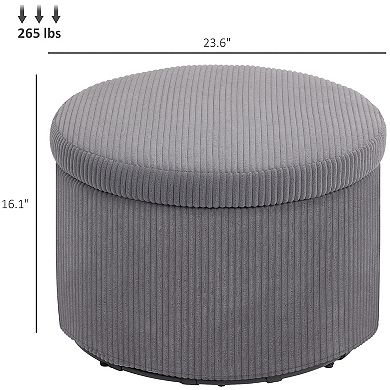 HOMCOM 24 Inch Storage Ottoman Upholstered Pouf Ottoman with Storage