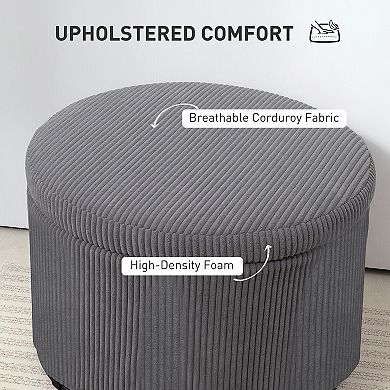 HOMCOM 24 Inch Storage Ottoman Upholstered Pouf Ottoman with Storage
