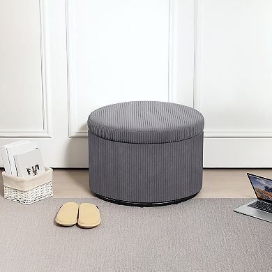 HOMCOM 24 Inch Storage Ottoman Upholstered Pouf Ottoman with Storage