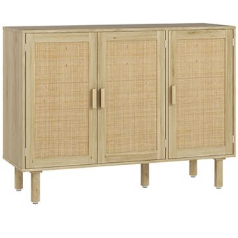 HOMCOM Bohemian Sideboard with 3 Rattan Doors and Shelves