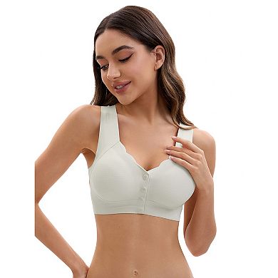 Women's Front Closure Full Coverage Vest Wirefree Wave Trim U Back Soft Bras