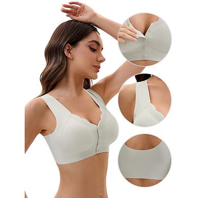 Women's Front Closure Full Coverage Vest Wirefree Wave Trim U Back Soft Bras
