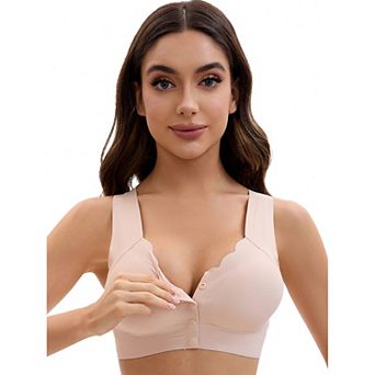 Women's Front Closure Full Coverage Vest Wirefree Wave Trim U Back Soft Bras