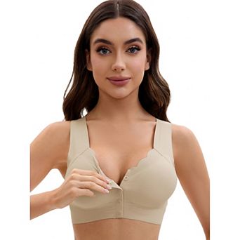 Women's Front Closure Full Coverage Vest Wirefree Wave Trim U Back Soft Bras