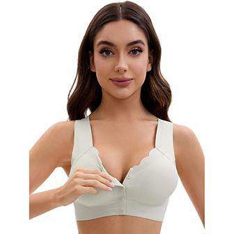 Women's Front Closure Full Coverage Vest Wirefree Wave Trim U Back Soft Bras