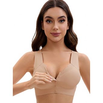 Women's Front Closure Full Coverage Vest Wirefree Wave Trim U Back Soft Bras