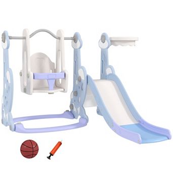 Qaba 4 in 1 Toddler Slide and Swing Set w/ Climber, Basketball Hoop