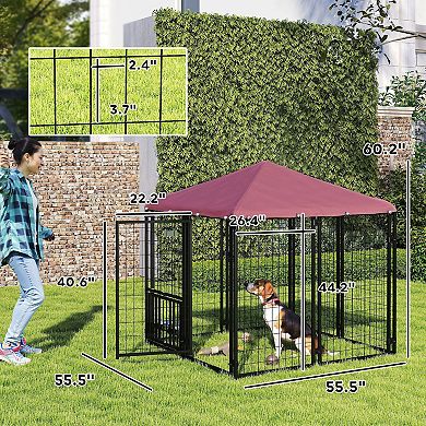 PawHut Dog Kennel with Rotating & Adjustable Bowls, 4.6ft x 4.6' x 5'
