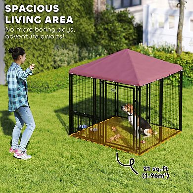 PawHut Dog Kennel with Rotating & Adjustable Bowls, 4.6ft x 4.6' x 5'
