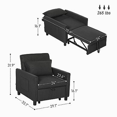 HOMCOM 3-in-1 Convertible Chair Bed, Adjustable Sleeper Chair