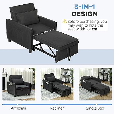 HOMCOM 3-in-1 Convertible Chair Bed, Adjustable Sleeper Chair