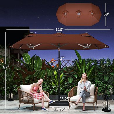 Outsunny Double-sided Patio Umbrella with Solar Lights, Base, Tilt
