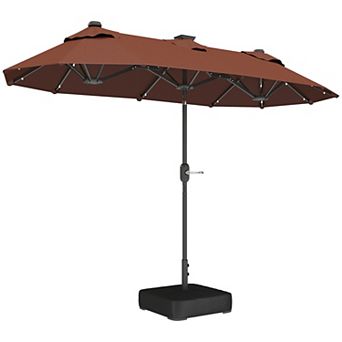 Outsunny Double-sided Patio Umbrella with Solar Lights, Base, Tilt
