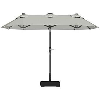 Outsunny Double-sided Patio Umbrella with Solar Lights, Base, Tilt