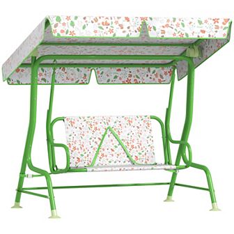 Qaba Kids Patio Swing, 2-Seater Outdoor Porch Swing Chair