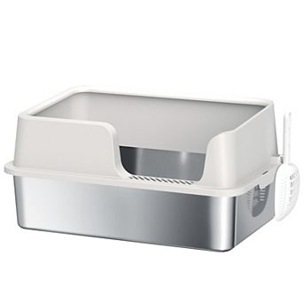 PawHut Stainless Steel Litter Box, Enclosed Cat Litter Box