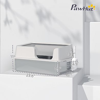 PawHut Stainless Steel Litter Box, Enclosed Cat Litter Box