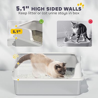PawHut Stainless Steel Litter Box, Enclosed Cat Litter Box