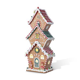 Glitzhome 18.5"H Gingerbread House Table Decor, Lighted Resin Christmas Tabletop Decoration