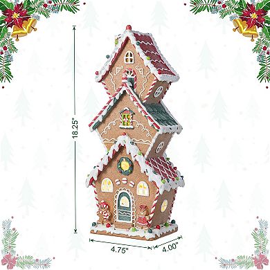 Glitzhome 18.5"H Gingerbread House Table Decor, Lighted Resin Christmas Tabletop Decoration