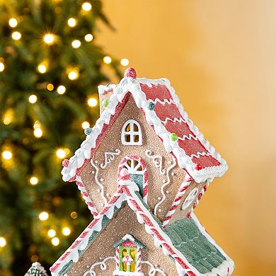 Glitzhome 18.5"H Gingerbread House Table Decor, Lighted Resin Christmas Tabletop Decoration