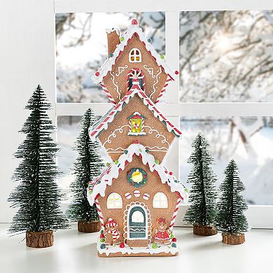 Glitzhome 18.5"H Gingerbread House Table Decor, Lighted Resin Christmas Tabletop Decoration