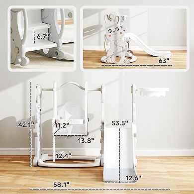 Qaba 4 in 1 Toddler Slide and Swing Set w/ Climber, Basketball Hoop