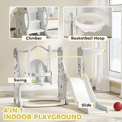 Qaba 4 in 1 Toddler Slide and Swing Set w/ Climber, Basketball Hoop