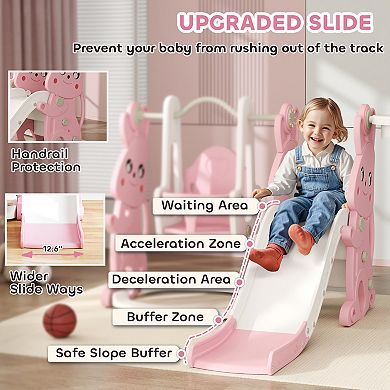 Qaba 4 in 1 Toddler Slide and Swing Set w/ Climber, Basketball Hoop